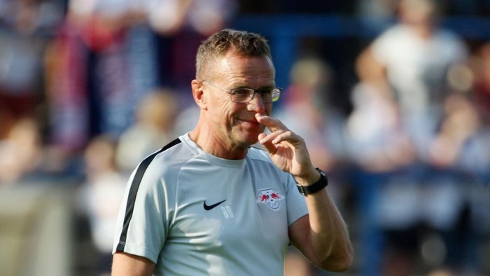 GRIMMA, SAXONY - JULY 20:  Headcoach Ralf Rangnick of Leipzig during the Pre Season Friendly Match between FC Grimma and RB Leipzig at Stadium of friendship on July 20, 2018 in Grimma, Germany.  (Photo by Karina Hessland/Getty Images)