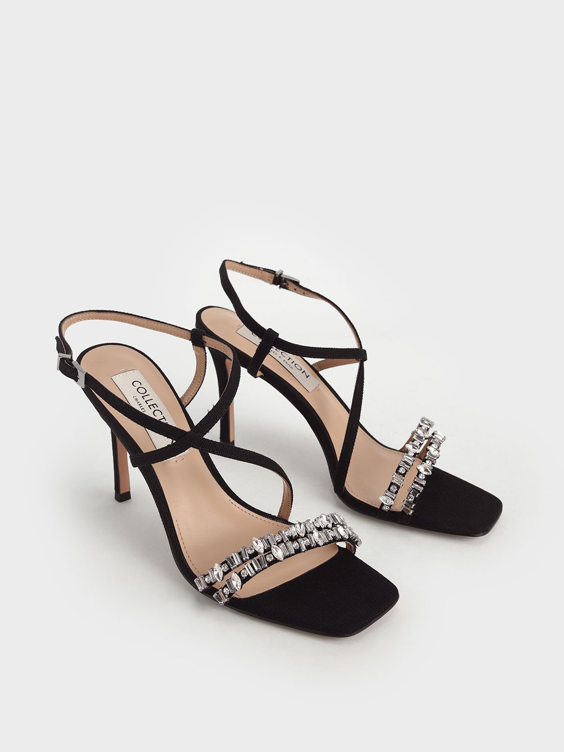 Charles & Keith - Sandal Canvas Gem-Embellished - Black