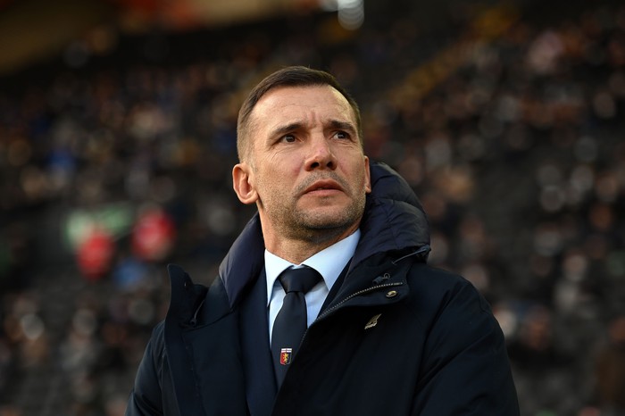 UDINE, ITALY - NOVEMBER 28: Andriy Shevchenko head coach of Genoa CFC looks on during the Serie A match between Udinese Calcio and Genoa CFC at Dacia Arena on November 28, 2021 in Udine, Italy. (Photo by Alessandro Sabattini/Getty Images)