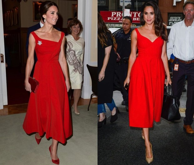 Kate Middleton dan Meghan Markle dengan Dress Warna Merah