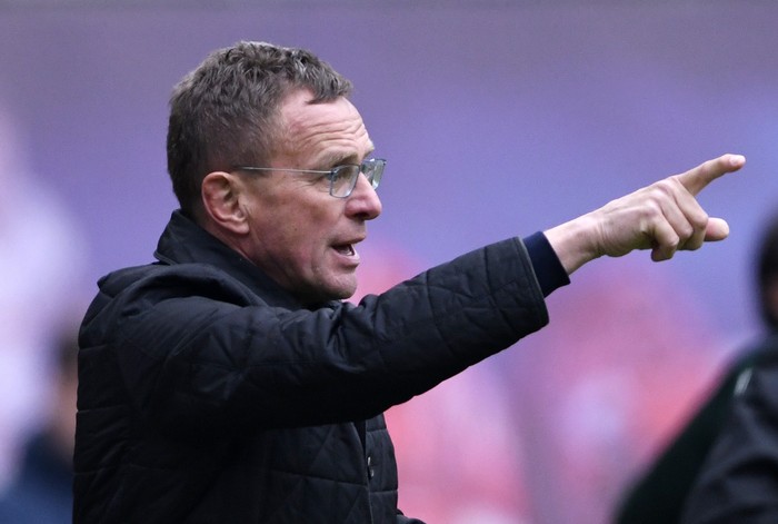 Ralf Rangnick Leipzig's head coach Ralf Rangnick gestures during the German Bundesliga soccer match between RB Leipzig and VfL Wolfsburg in Leipzig, Germany, Saturday, April 13, 2019. Leipzig won by 2-0. (AP Photo/Jens Meyer)