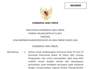 UMK 38 Kab/Kota Jatim, Terbesar di Surabaya, Terendah Sampang UMK 38 Kab/Kota Jatim, Terbesar di Surabaya, Terendah Sampang