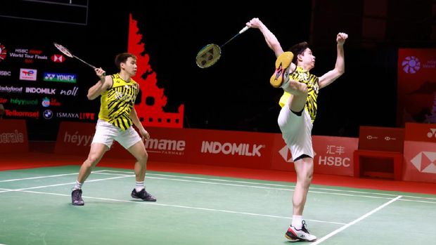 Kevin Sanjaya Sukamuljo/Marcus Fernaldi Gideon di BWF World Tour Finals. (Arsip PBSI)
