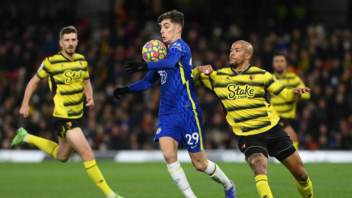Watford vs Chelsea berakhir 1-1 di babak pertama. Foto: Getty Images/Justin Setterfield