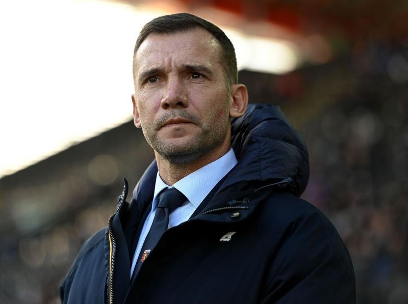 UDINE, ITALY - NOVEMBER 28: Andriy Shevchenko head coach of Genoa CFC looks on during the Serie A match between Udinese Calcio and Genoa CFC at Dacia Arena on November 28, 2021 in Udine, Italy. (Photo by Alessandro Sabattini/Getty Images)