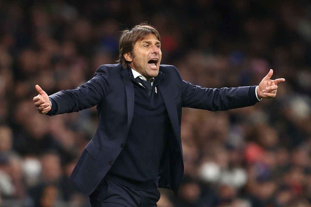 LONDON, ENGLAND - DECEMBER 02:  Antonio Conte manager of Spurs reacts during the Premier League match between Tottenham Hotspur  and  Brentford at Tottenham Hotspur Stadium on December 02, 2021 in London, England. (Photo by Julian Finney/Getty Images)
