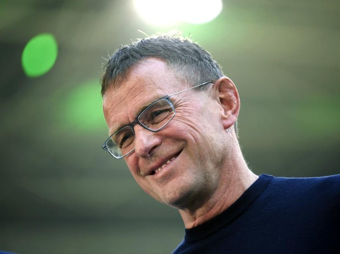 (FILES) In this file photo taken on April 20, 2019 Leipzig's then coach Ralf Rangnick smiles during an interview before the German first division Bundesliga football match Borussia Moenchengladbach v RB Leipzig in Moenchengladbach, western Germany. - Manchester United announced on November 29, 2021 they had appointed Ralf Rangnick as interim manager until the end of the season. The 63-year-old German joins from Lokomotiv Moscow, where he was manager of sports and development. (Photo by INA FASSBENDER / AFP) / DFL REGULATIONS PROHIBIT ANY USE OF PHOTOGRAPHS AS IMAGE SEQUENCES AND/OR QUASI-VIDEO