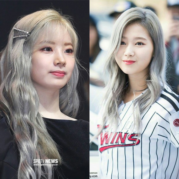 Dahyun dan Sana dengan rambut abu-abu/Foto: pinterest.com Dahyun dan Sana dengan rambut abu-abu