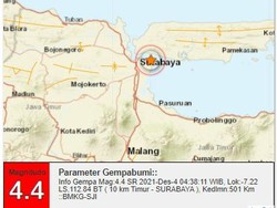Gempa Surabaya M 4,4, BMKG: Masuk Kategori Dalam, Tidak Berdampak