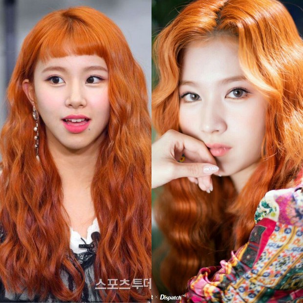 Rambut orange Chaeyoung dan Sana