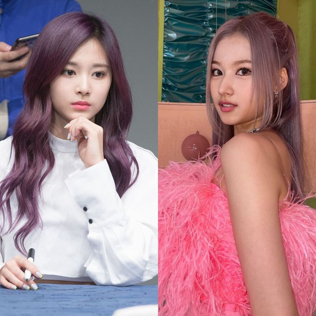 Rambut ungu Tzuyu dan Sana/Foto: pinterest.com Rambut ungu Tzuyu dan Sana