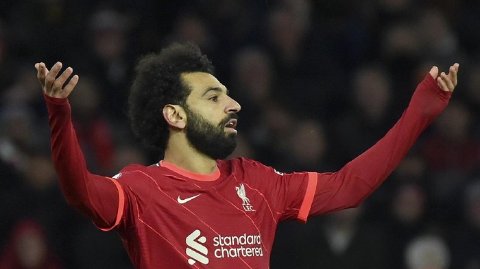Mohamed Salah Liverpool's Mohamed Salah reacts during the English Premier League soccer match between Wolverhampton Wanderers and Liverpool at the Molineux Stadium in Wolverhampton, England, Saturday, Dec. 4, 2021. (AP Photo/Rui Vieira)