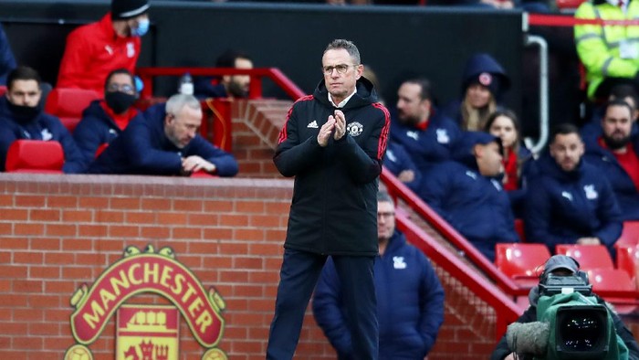 MANCHESTER, ENGLAND - DECEMBER 05: Ralf Rangnick, manager of Manchester United looks on during the Premier League match between Manchester United and Crystal Palace at Old Trafford on December 05, 2021 in Manchester, England. (Photo by Jan Kruger/Getty Images)
