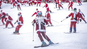 Saat Ratusan Sinterklas Galang Dana Amal Sambil Main Ski