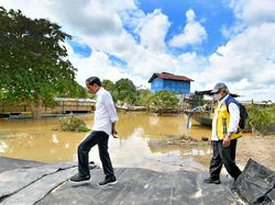 Momen Jokowi Cek Tanggul Hingga Belanja Jaket Bomber di Sintang