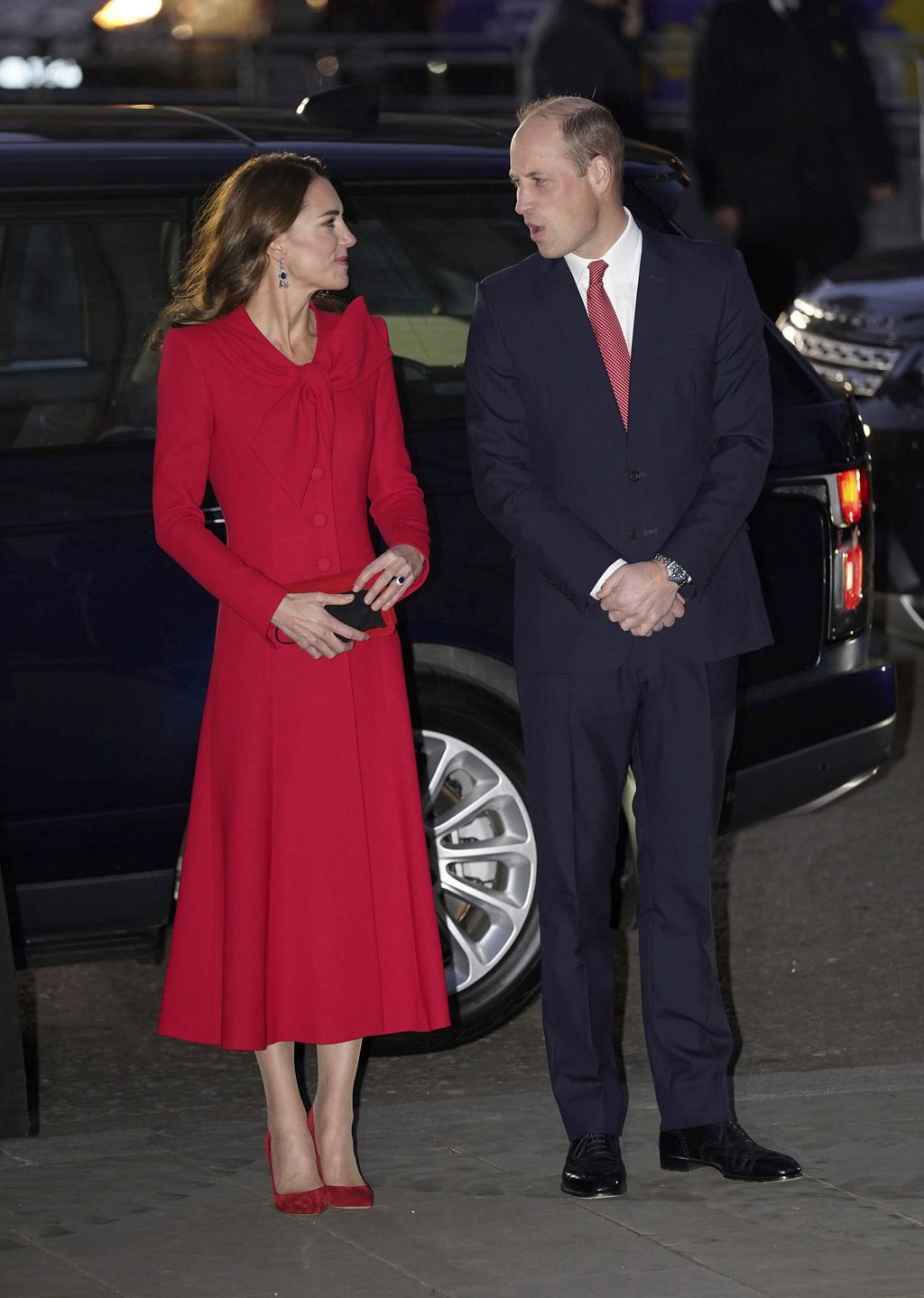 Britain's Prince William and Kate, Duchess of Cambridge, arrive for the Together At Christmas community carol service at Westminster Abbey in London, Wednesday, Dec. 8, 2021. (Stefan Rousseau/PA via AP)