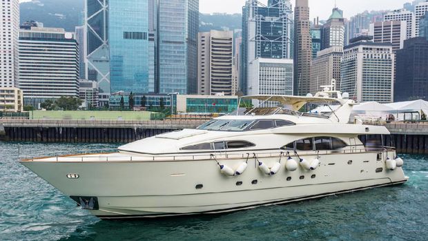 yacht,cityscape and harbor of hongkong,