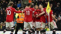 Gol CR7 di menit ke-75 memastikan MU pulang dari markas Norwich dengan tiga poin. (Foto: Getty Images/Alex Pantling)