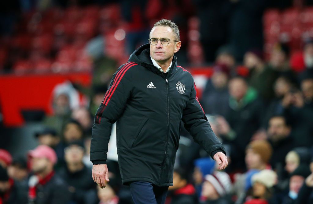 MANCHESTER, ENGLAND - DECEMBER 05: Ralf Rangnick, Manager of Manchester United looks on after the Premier League match between Manchester United and Crystal Palace at Old Trafford on December 05, 2021 in Manchester, England. (Photo by Alex Livesey/Getty Images)