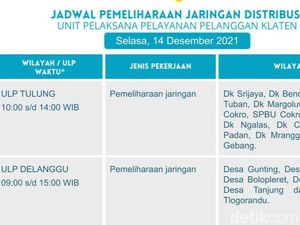 Delanggu hingga Obwis Cokro Tulung Terjadwal Mati Lampu Hari Ini