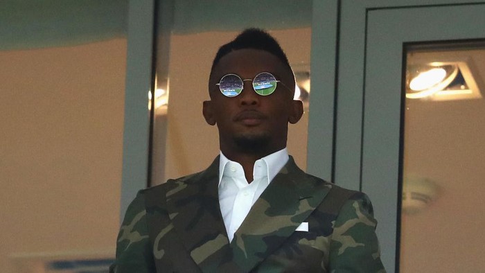 MOSCOW, RUSSIA - JUNE 18:  FIFA Legend Samuel Etoo is seen in the stand prior to the  FIFA Confederations Cup Russia 2017 Group B match between Cameroon and Chile at Spartak Stadium on June 18, 2017 in Moscow, Russia.  (Photo by Dean Mouhtaropoulos/Getty Images)
