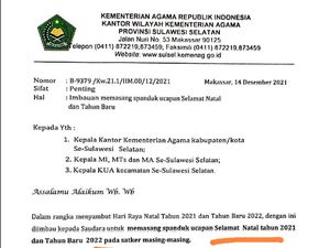 Kemenag Sulsel Imbau Seluruh Kantor Pasang Sepanduk Selamat Natal-Tahun Baru