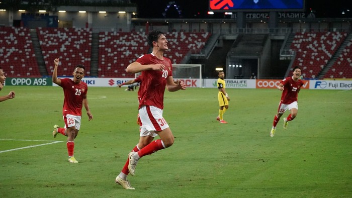 Perayaan gol Elkan Baggott di Piala AFF 2020.