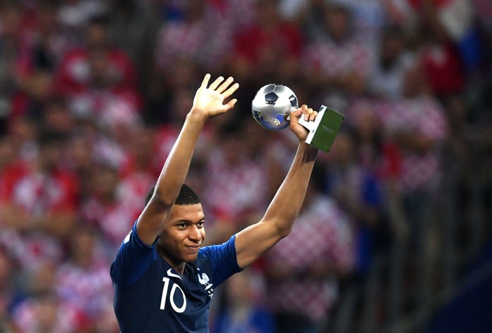 MOSCOW, RUSSIA - JULY 15:  Kylian Mbappe of France celebrates after scoring during the 2018 FIFA World Cup Russia Final between France and Croatia at Luzhniki Stadium on July 15, 2018 in Moscow, Russia.  (Photo by Shaun Botterill/Getty Images)