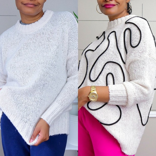 Sweater Polos Tampak baru dengan Menambahkan Tali Kur /Foto: instagram.com/blueprintdiy/ Sweater polos menjadi tampak baru dengan DIY