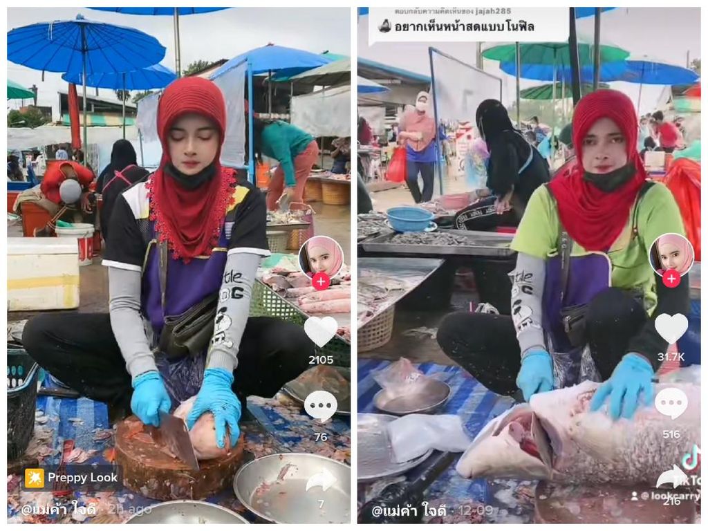 Viral! Wanita Cantik Ini Gesit Saat Jualan Ikan di Pasar