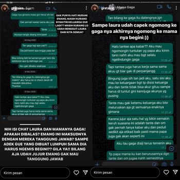 Greta Irene membongkar isi chat antara Laura Anna dan ibunda Gaga Muhammad