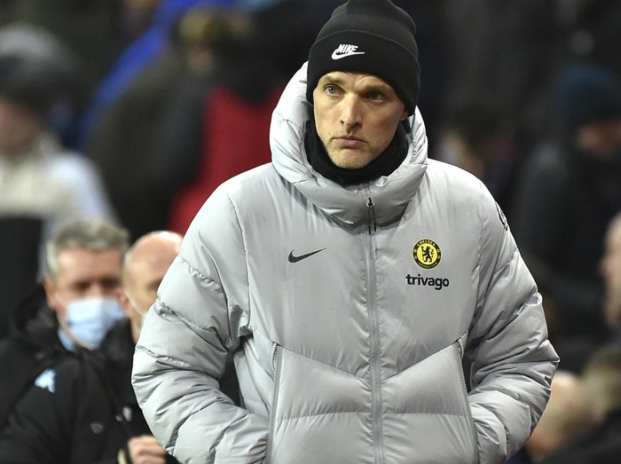 Chelsea's head coach Thomas Tuchel during the English Premier League soccer match between Aston Villa and Chelsea at Villa Park in Birmingham, England, Sunday, Dec. 26, 2021. (AP Photo/Rui Vieira)