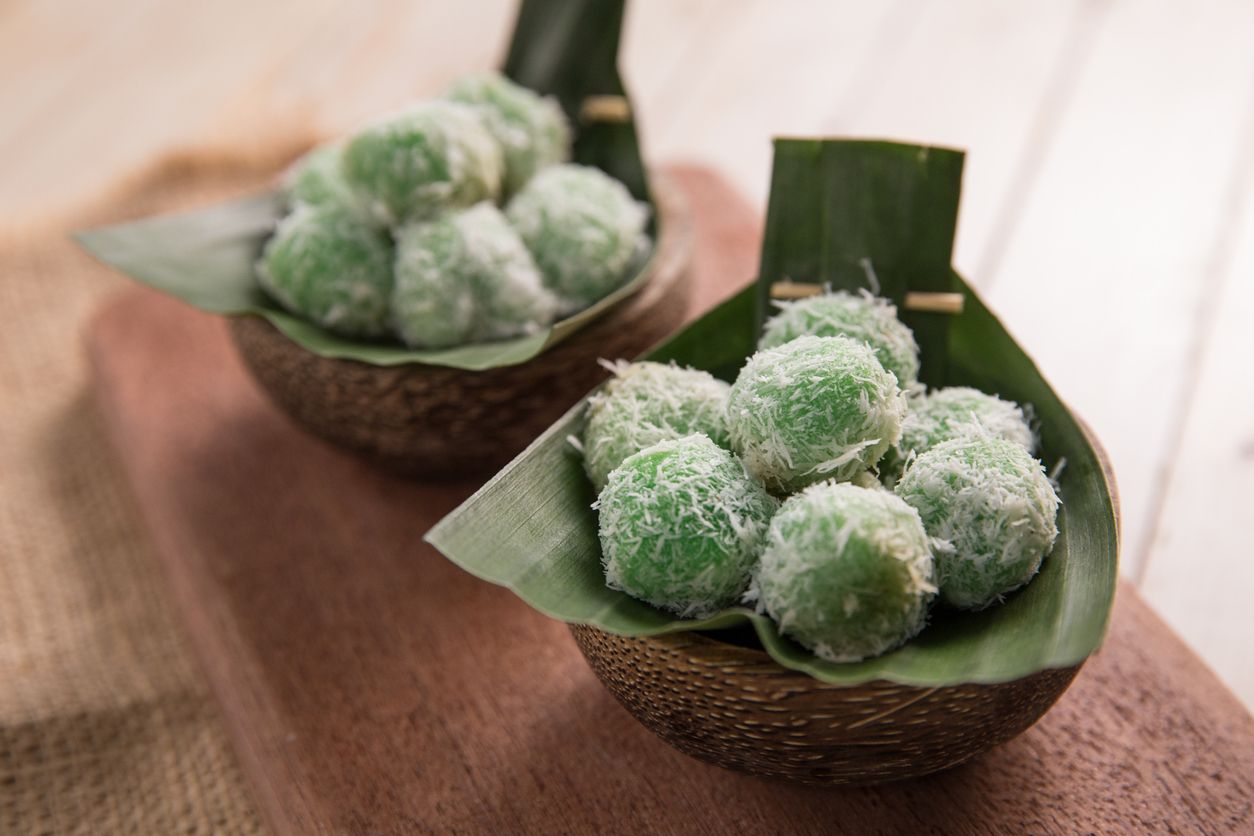 delicious traditional indonesian culinary klepon. Sweet rice balls stuffed with palm sugar