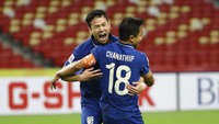 Chanathip Songkrasin dkk merupakan tim yang paling banyak melakukan passing di Piala AFF 2020. Sebanyak 2,986 operan bola dilakukan Thailand dengan akurasi mencapai 84,1 persen. AP Photo/Suhaimi Abdullah