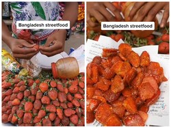 Nyamm! Asam Segar Rujak Strawberry Jadi Jajanan Favorit di Bangladesh