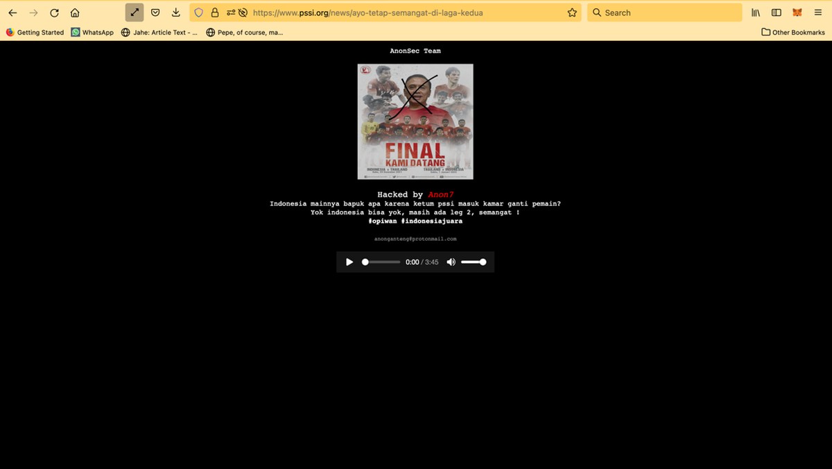 Situs resmi PSSI diretas hacker, dengan memunculkan wajah Iwan Bule. (Foto: pssi.org)