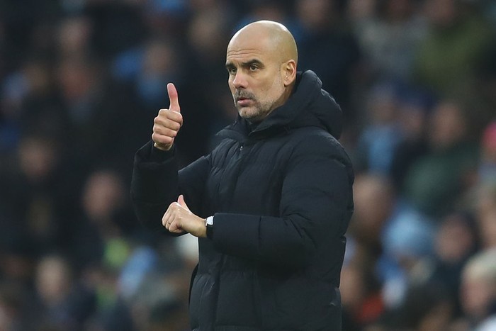 Pep Guardiola MANCHESTER, ENGLAND - DECEMBER 26: Manchester City manager Josep Guardiola gestures from the touchline during the Premier League match between Manchester City and Leicester City at Etihad Stadium on December 26, 2021 in Manchester, England. (Photo by Chris Brunskill/Getty Images)