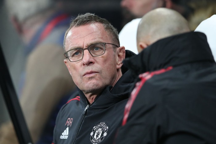 NEWCASTLE UPON TYNE, ENGLAND - DECEMBER 27: Ralf Rangnick, Interim Manager of Manchester United looks on prior to the Premier League match between Newcastle United  and  Manchester United at St James Park on December 27, 2021 in Newcastle upon Tyne, England. (Photo by Ian MacNicol/Getty Images)