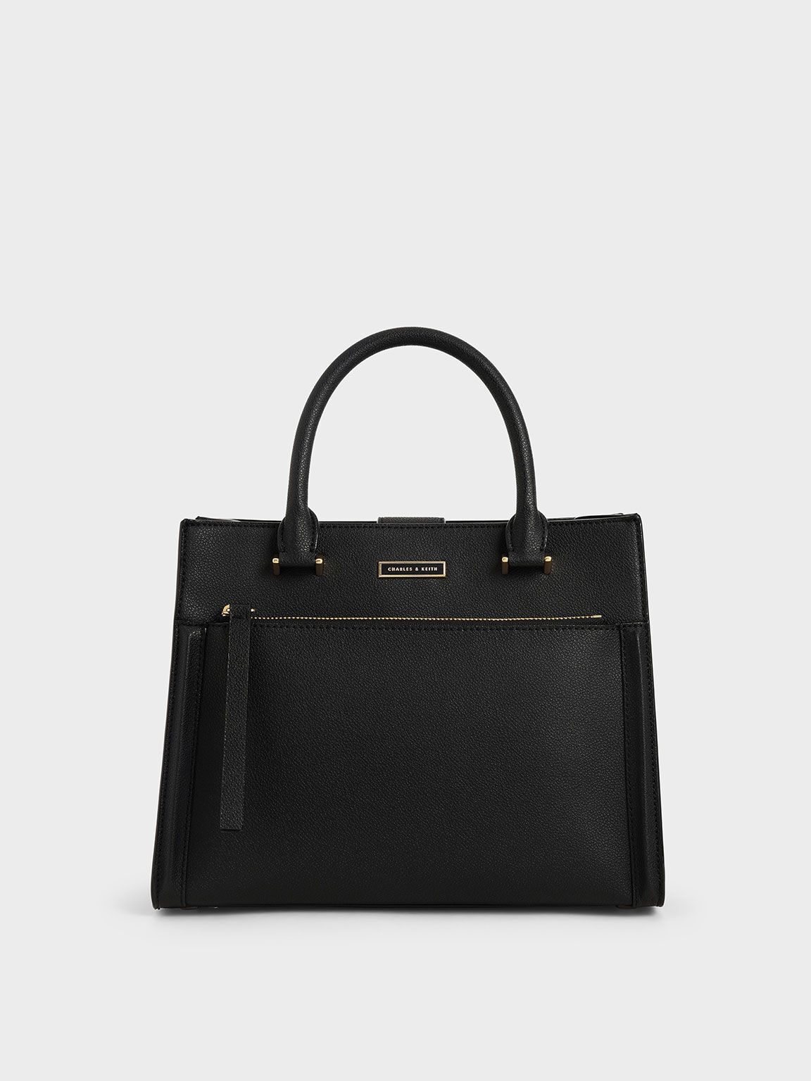Charles & Keith - Double Handle Front Zip Tote (Black)