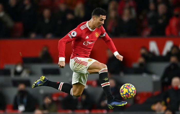 MANCHESTER, ENGLAND - JANUARY 03: Captain Cristiano Ronaldo of Manchester United during the Premier League match between Manchester United  and  Wolverhampton Wanderers at Old Trafford on January 03, 2022 in Manchester, England. (Photo by Gareth Copley/Getty Images)