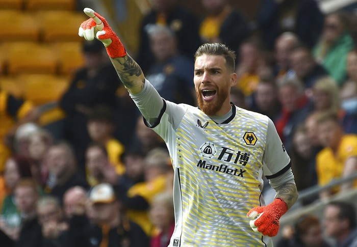 Wolverhampton Wanderers goalkeeper Jose Sa during the English Premier League soccer match between Wolverhampton Wanderers and Tottenham Hotspur at Molineux stadium in Wolverhampton, England, Sunday, Aug. 22, 2021. (AP Photo/Rui Vieira)
