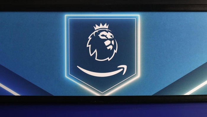 Premier League LEEDS, ENGLAND - NOVEMBER 30: A detailed view of an Amazon and Premier League logo is seen prior to the Premier League match between Leeds United and Crystal Palace at Elland Road on November 30, 2021 in Leeds, England. (Photo by George Wood/Getty Images)