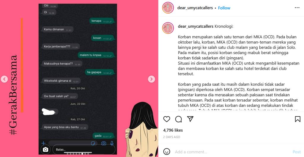 Tangkapan layar WhatsApp dugaan kasus pemerkosaan di UMY