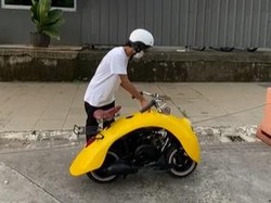 Lucu Nih, Viral Motor Minion Pakai Setang dan Jok Onthel