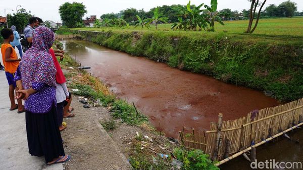 Hiii...Sungai Ledeng di Mojokerto Berwarna Merah Darah