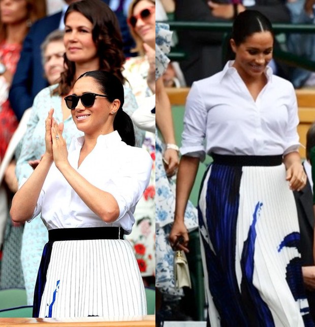 Meghan Markle dengan rok plisket