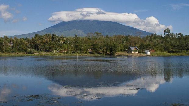 Reflection of Dempo Mountain on Tebat Gheban Lake, Pagaralam, South Sumatra, Indonesia