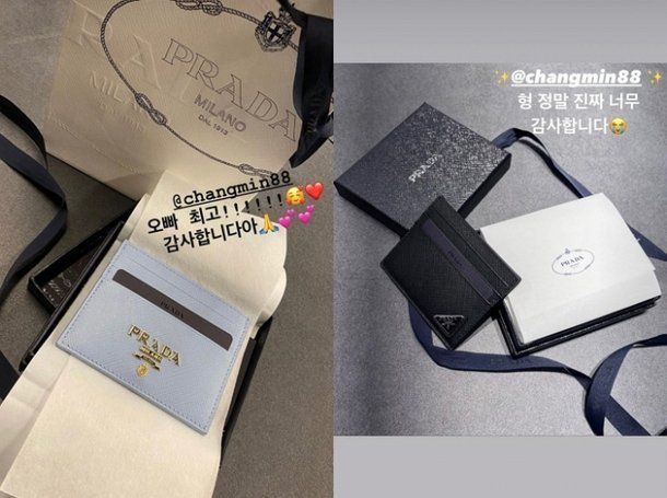 Hadiah tempat kartu merek Prada dari Changmin untuk staf