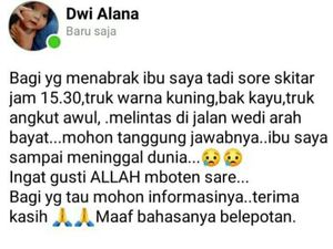 Pilu Curahan Hati Anak yang Ibunya Tewas Ditabrak Lari di Klaten