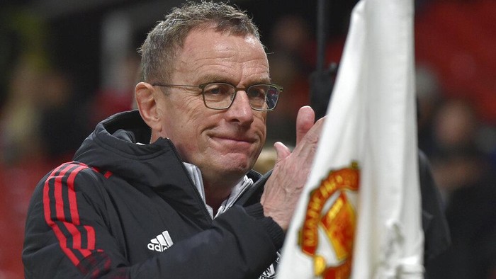 Manchester Uniteds manager Ralf Rangnick prior to the English Premier League soccer match between Manchester United and Burnley at Old Trafford in Manchester, England, Thursday, Dec. 30, 2021. (AP Photo/Rui Vieira)